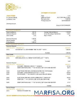 Printable Cuba Banco Central de Cuba bank statement word template
